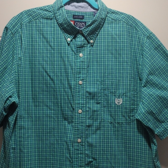 Xxl Chaps short sleeve button down shirt green and blue plaid - Picture 5 of 7